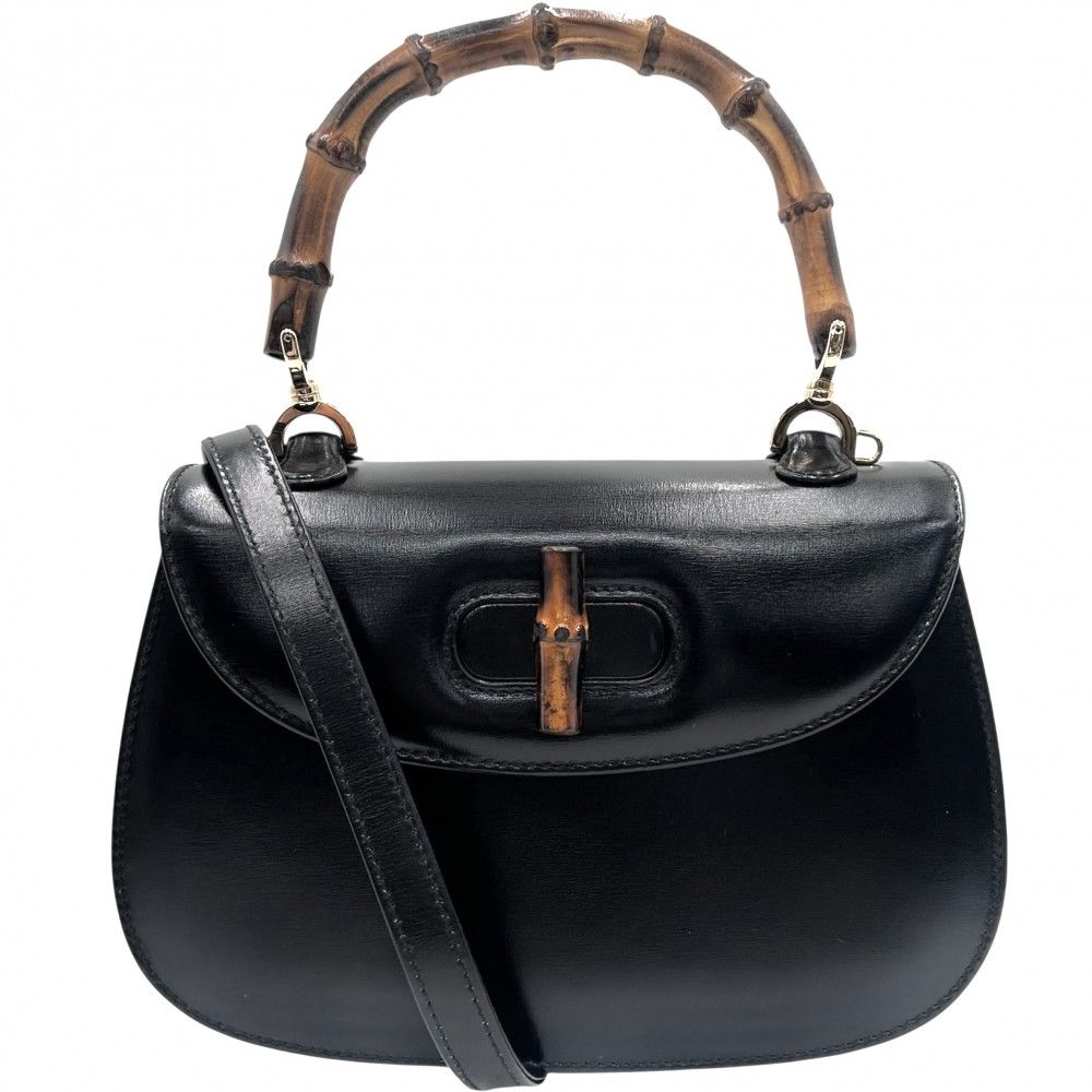 グッチ 2WAY レディース バンブー ターンロック ハンドバッグ ショルダーバッグ 肩掛け 斜め掛け かばん 鞄 GUCCI 000 2046 0188 レザー ブラック 黒 ゴールド金具 夏
