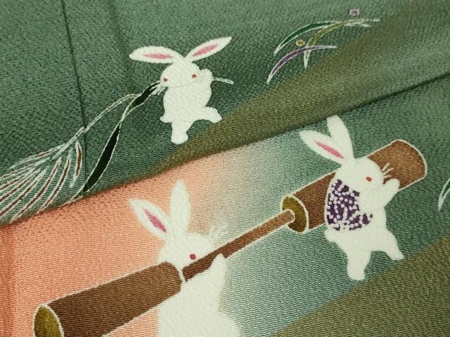 平和屋本店□極上 人形作家・ホリヒロシ 訪問着 兎 うさぎ お月見 青