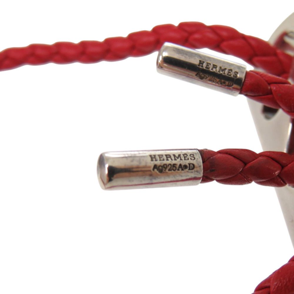 美品 エルメス シルバー925 レザー シルバー金具 レッド 赤
