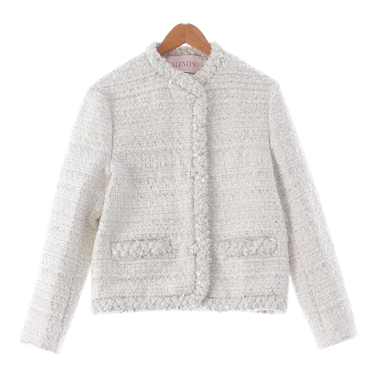 ヴァレンティノ ツイード ワンスタッズ ノーカラージャケット アウター  