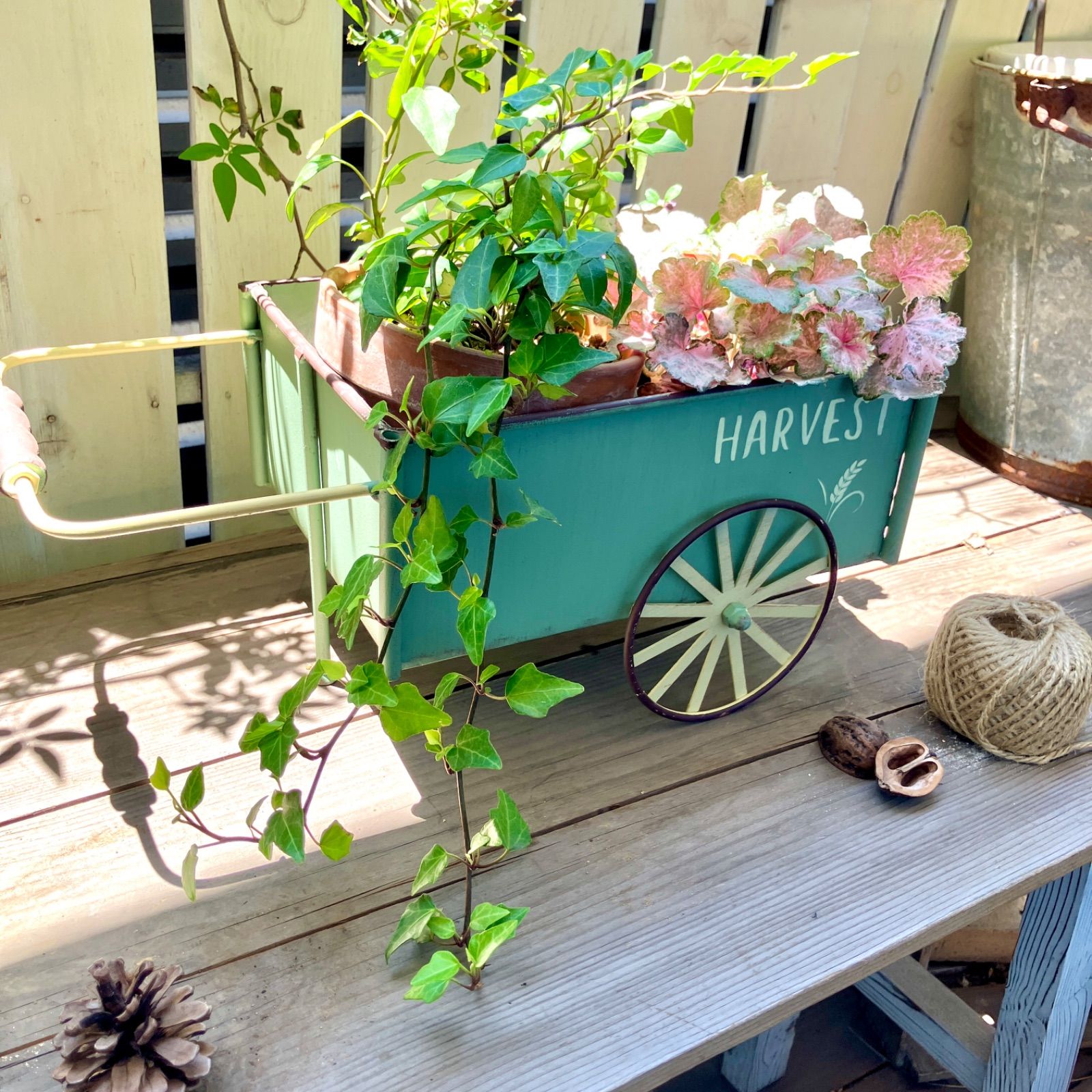 ブリキ鉢 プランター カート 車輪 花 寄せ植え 二輪 フラワーポット