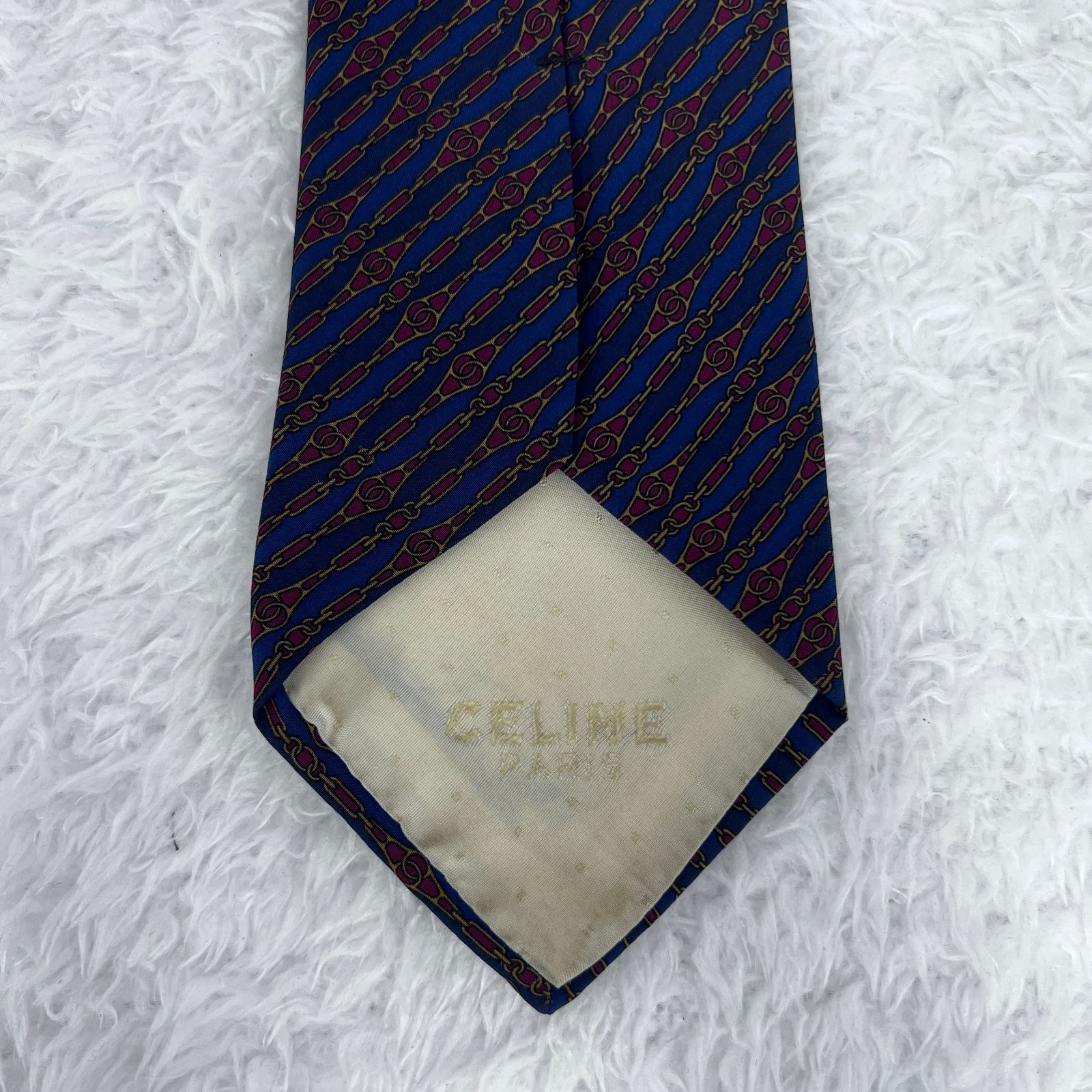 美品》CELINE (セリーヌ) シルクネクタイ 総柄 ストライプ