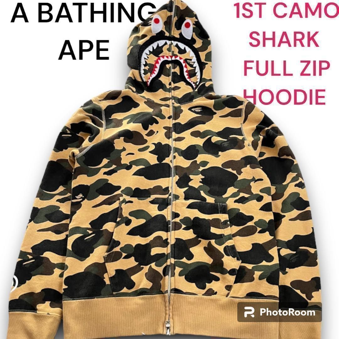 A BATHING APE アベイシングエイプ ファーストカモ シャーク フルジップフーディー フルジップパーカー スウェット パーカー メンズ M  ユニセックス シャーク 迷彩 - メルカリ