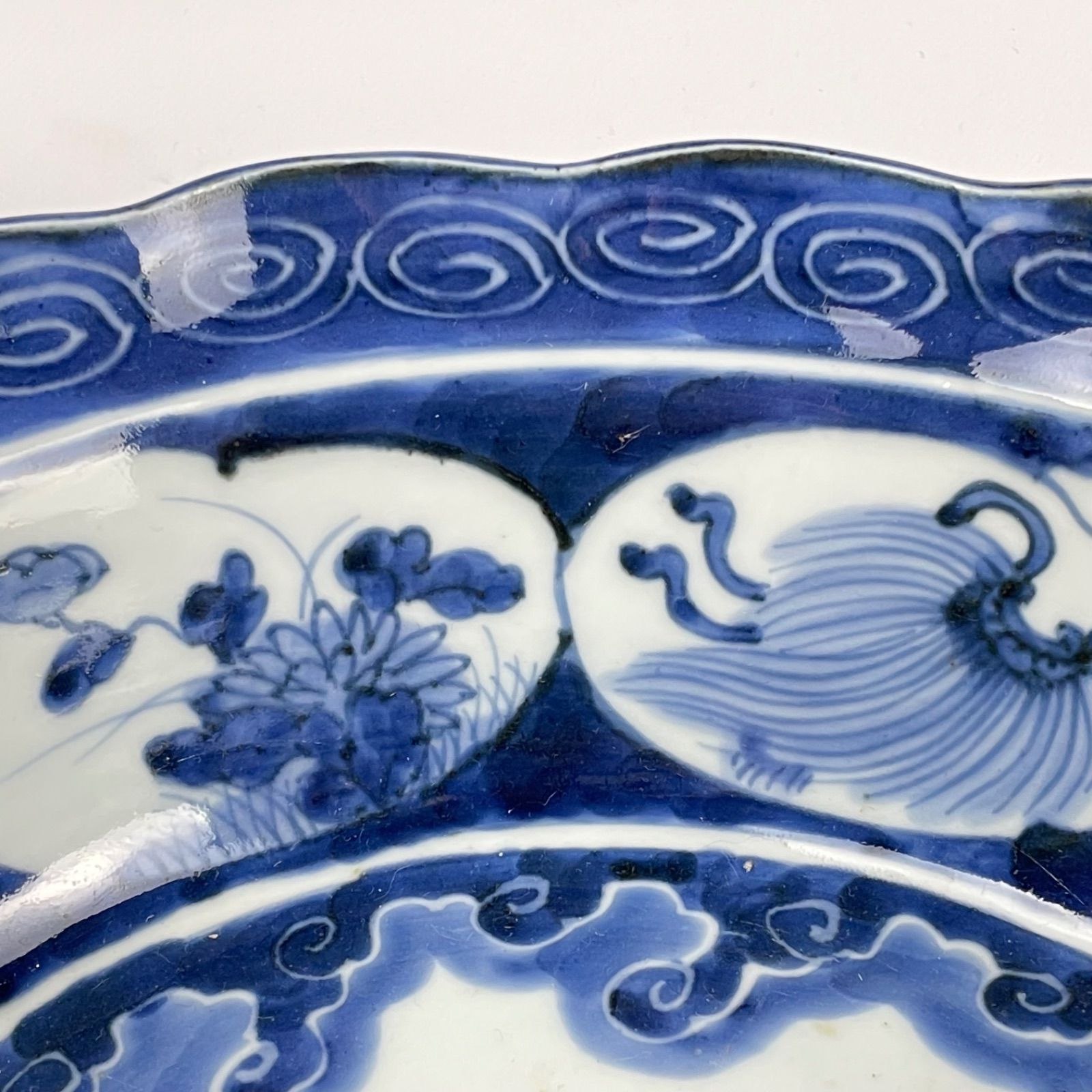 美しいお品物◇とっても大きい 古伊万里 花文染錦大鉢 鶴 亀 骨董