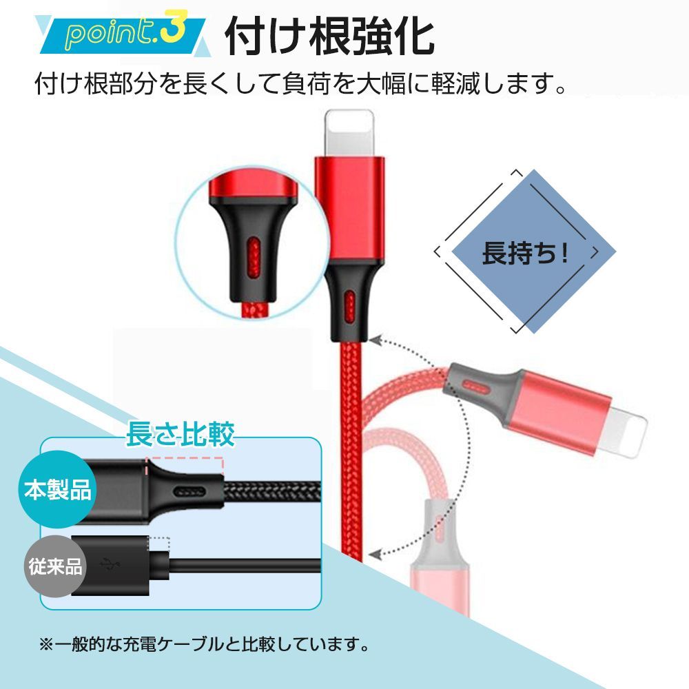 三本セット！1ｍ 充電ケーブル 充電器 iphone android Lightning Type-C  Micro USB  充電コード 断線防止 自由にセレクト強化素材