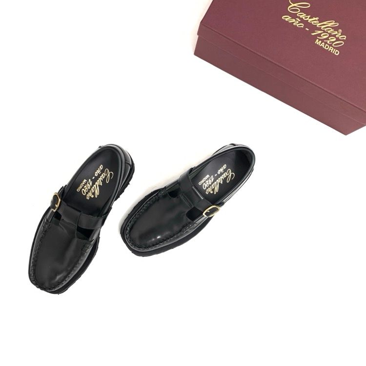 【CASTELLANO】 カステラーノ Tストラップ バックル ローファー 革靴 CASTELLANO】 カステラーノ Tストラップ バックル ローファー 革靴