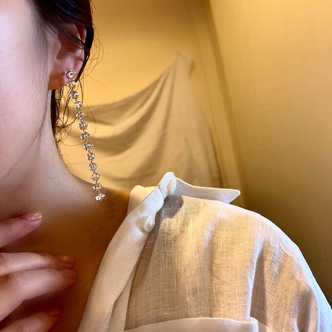 14kgp◇Bijou chain simple long earrings ビジューチェーンのシンプル