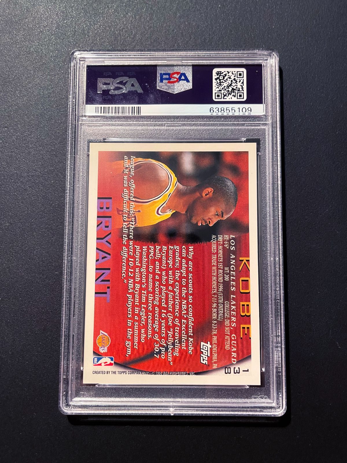 1996 Topps 138 Kobe Bryant RC PSA 10 コービー ブライアント ルーキーカード PSA鑑定済み