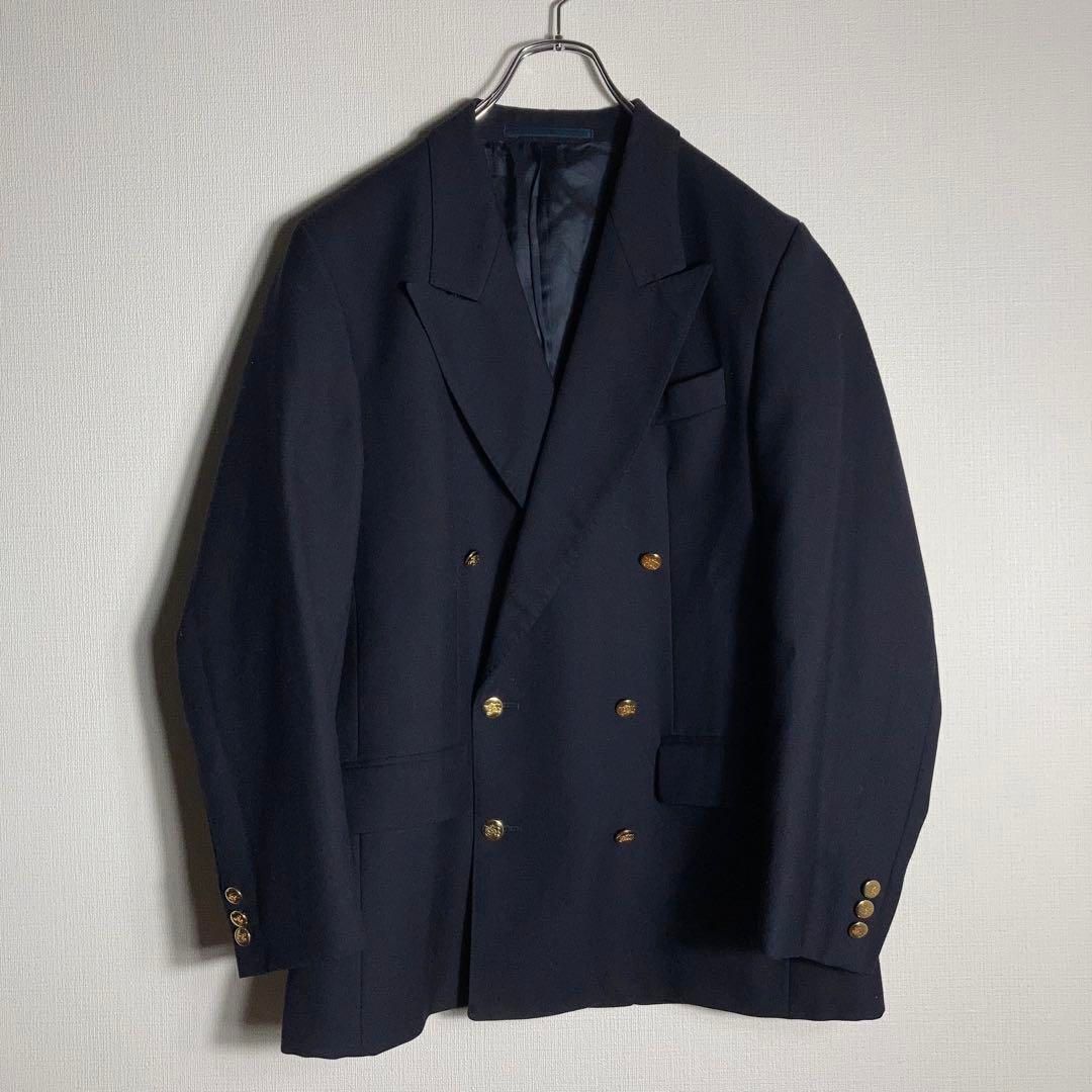 【極美品】バーバリーズ ダブルジャケット 金ボタン 黒 モヘア 背抜き 未使用級 極美品】90s バーバリー 紺ブレ ダブル テーラードジャケット 金