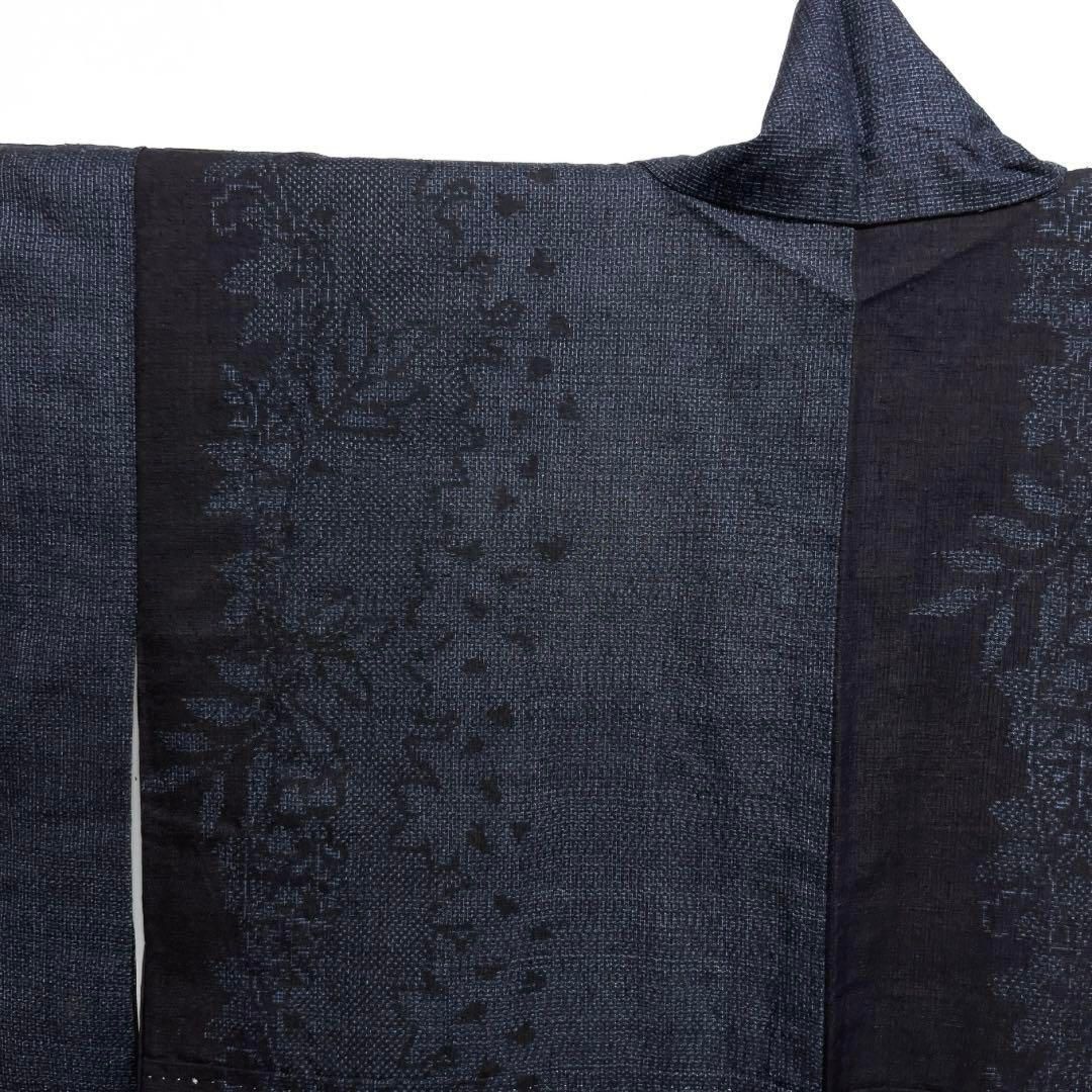小紋本場結城紬葉影リーフ花模様着物015a d 