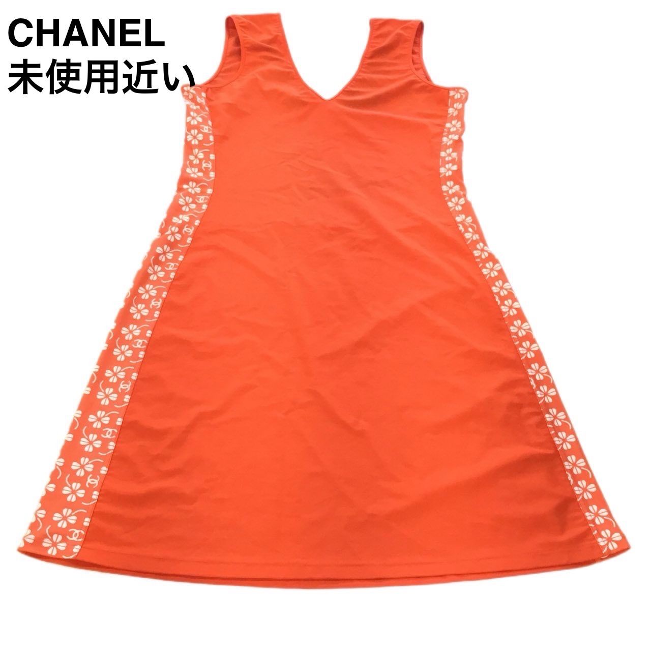 シャネル CHANEL 近い ワンピース ココマーク クローバー Aフォルム フ サイズ 44 レッド ホワイト made in France