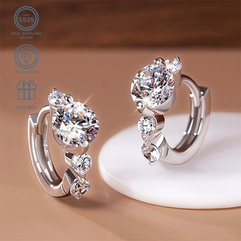 エレガントな0.5CT*2 Dモアッサナイトイヤリング、S925スターリングシルバー、スタイリッシュなデザイン、高品質のエンゲージメント＆ウェディングイヤリング、証明書とギフトボックス付き