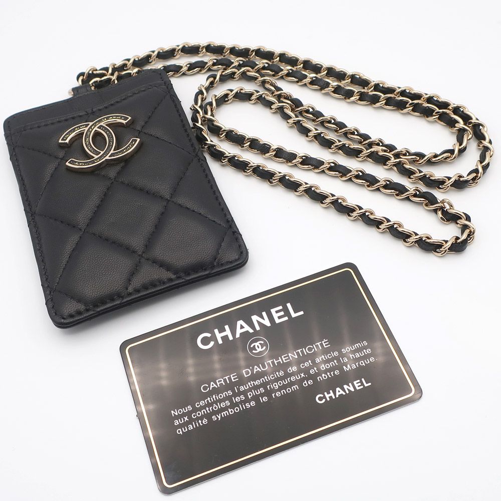 天白 CHANEL シャネル カードケース パスケース チェーン ラムスキン マトラッセ ココ A01745 ブラック ゴールド金具 30番台 STEELWINDOWSANDDOORS_COM