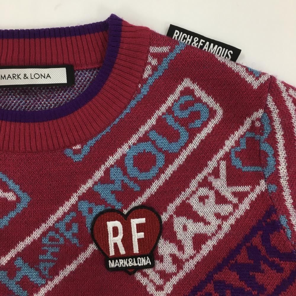 セーター ダークピンク×白