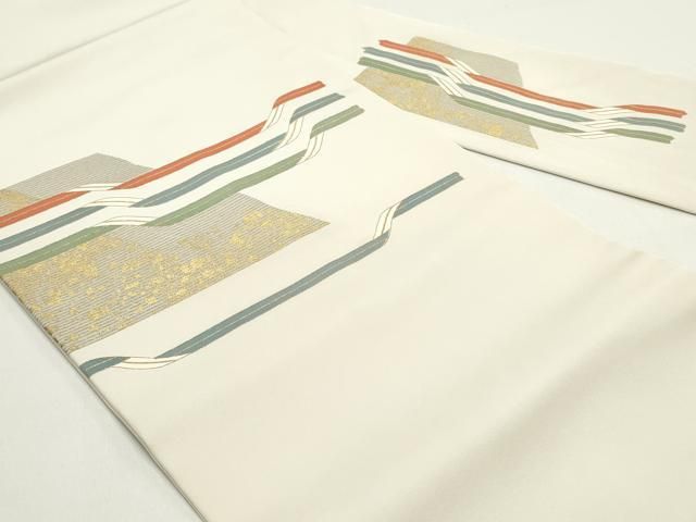 平和屋着物●塩瀬　九寸名古屋帯　抽象横段文　生成り色　金彩　正絹　逸品　DAAW6835ob 平和屋着物○塩瀬 九寸名古屋帯 抽象横段文 生成り色