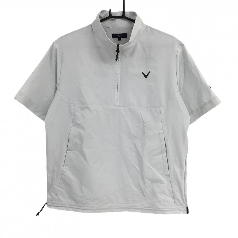 【美品】キャロウェイ 半袖ブルゾン ライトグレー ハーフジップ バックロゴ メンズ M ゴルフウェア 2024年モデル Callaway