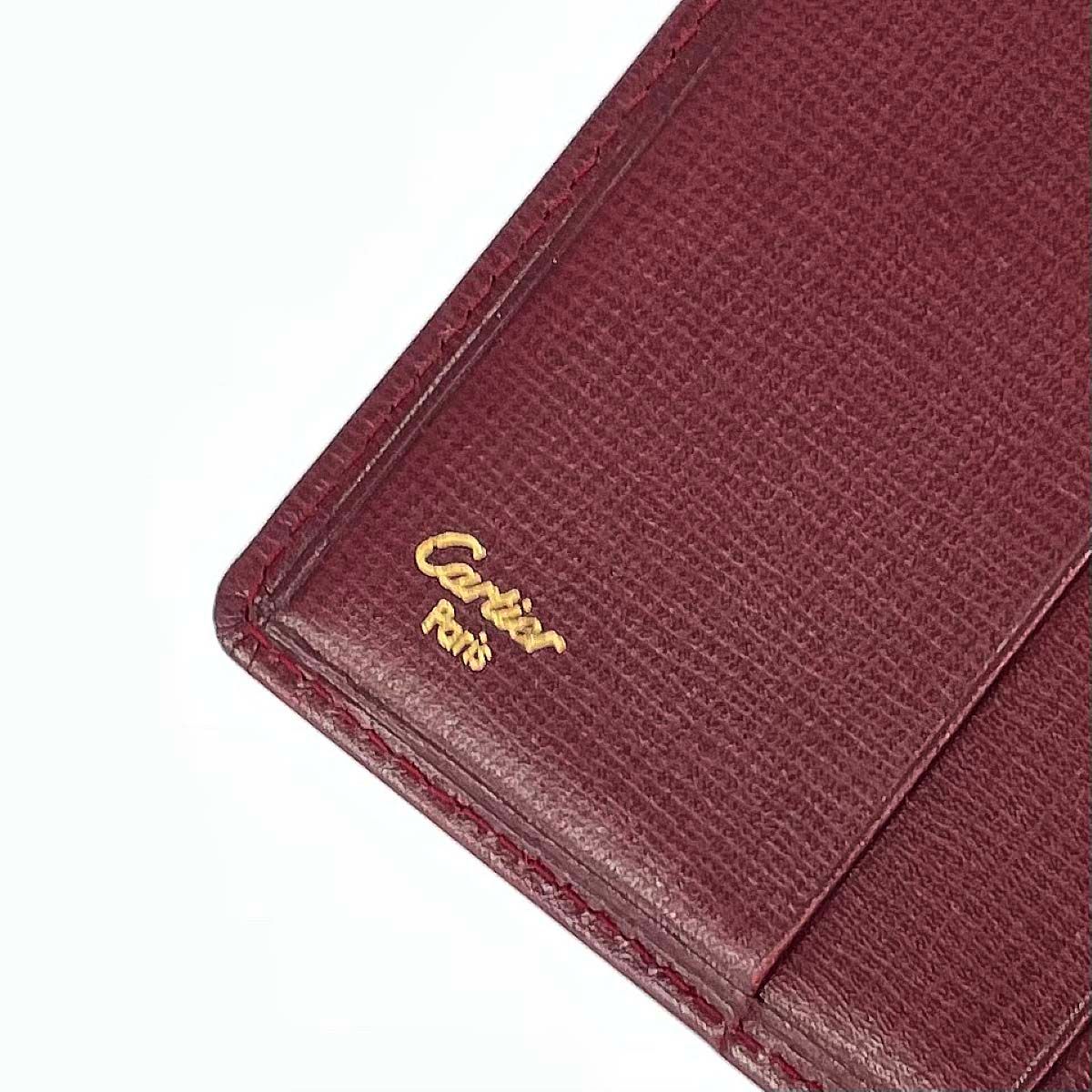 カルティエ　Cartier 折り財布　マストライン　ボルドー　箱付き Cartier カルティエ 二つ折り札入れ 財布 マストライン レザー