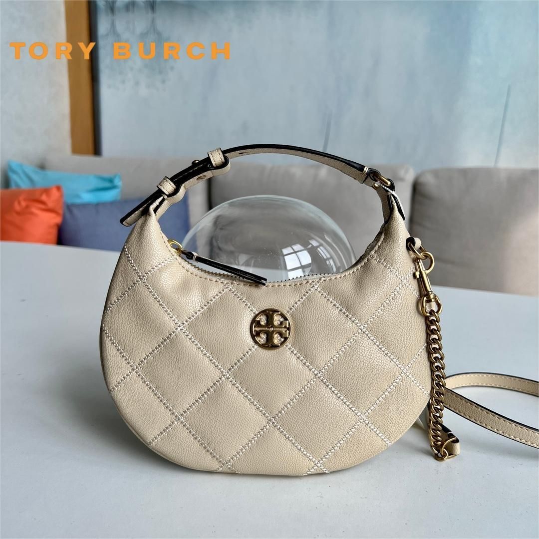 トリーバーチ バッグ TORY BURCH ヤギ革 ウィラ キルティング ミニ クレセント 三日月 2way ショルダー 斜めがけ ハンドバッグ  アウトレット品　アイボリー #149671