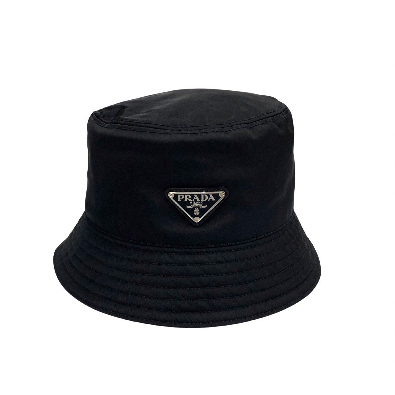 極 美品 プラダ 三角ロゴ 金具 ナイロン 帽子 バケットハット ブラック-