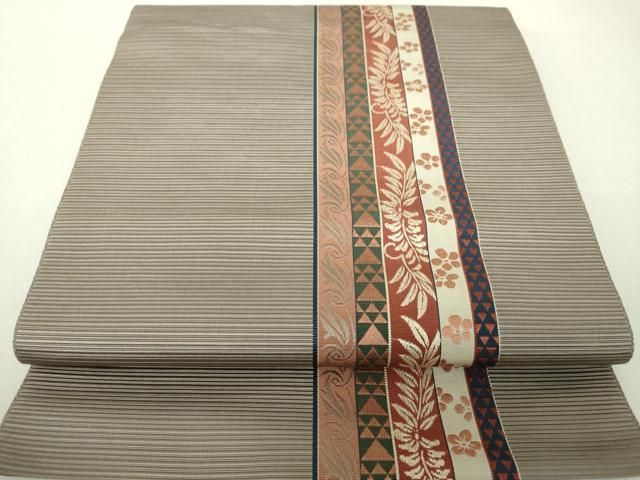 平和屋着物○本場筑前博多織 八寸名古屋帯 草花間道 正絹 逸品
