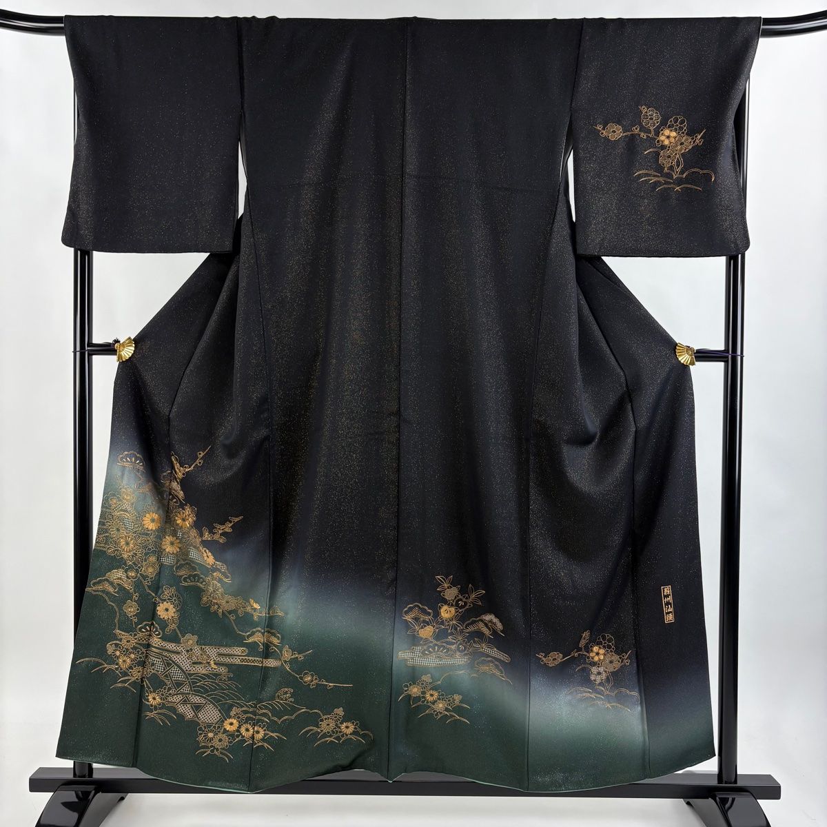 黒留袖 身丈161cm 裄丈63.5cm S 袷 落款あり お仕覆 枝梅 金彩 螺鈿 黒 正絹 美品 秀品 中古 付下げ 身丈161cm 裄丈63cm S 袷 横山大観 落款あり 雲海 ぼかし 灰緑