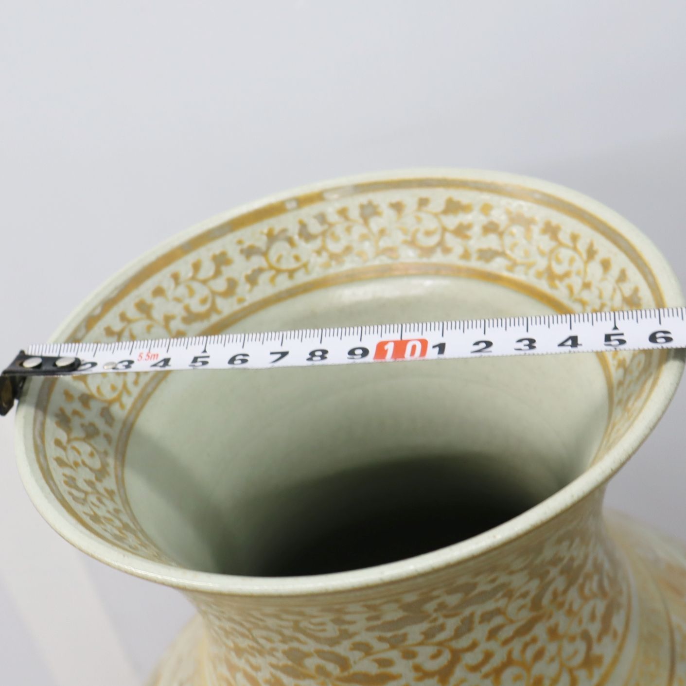 希少＊骨董 陶器 壺 花器 ▽希少 ｜華壺 つぼ 花器 大型 大壺｜東炎窯 金東和 陽陰刻｜飾