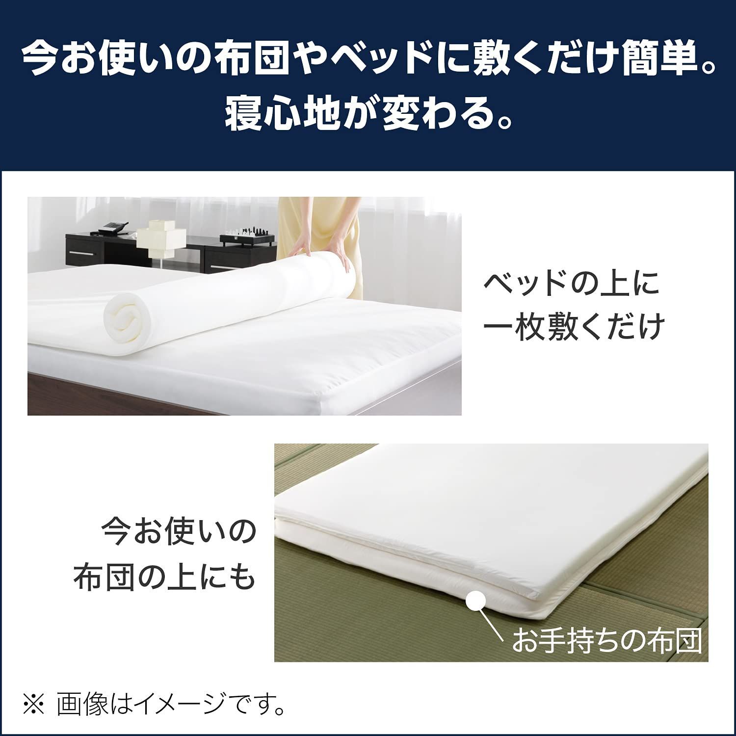 現在の寝具の上にひくだけ