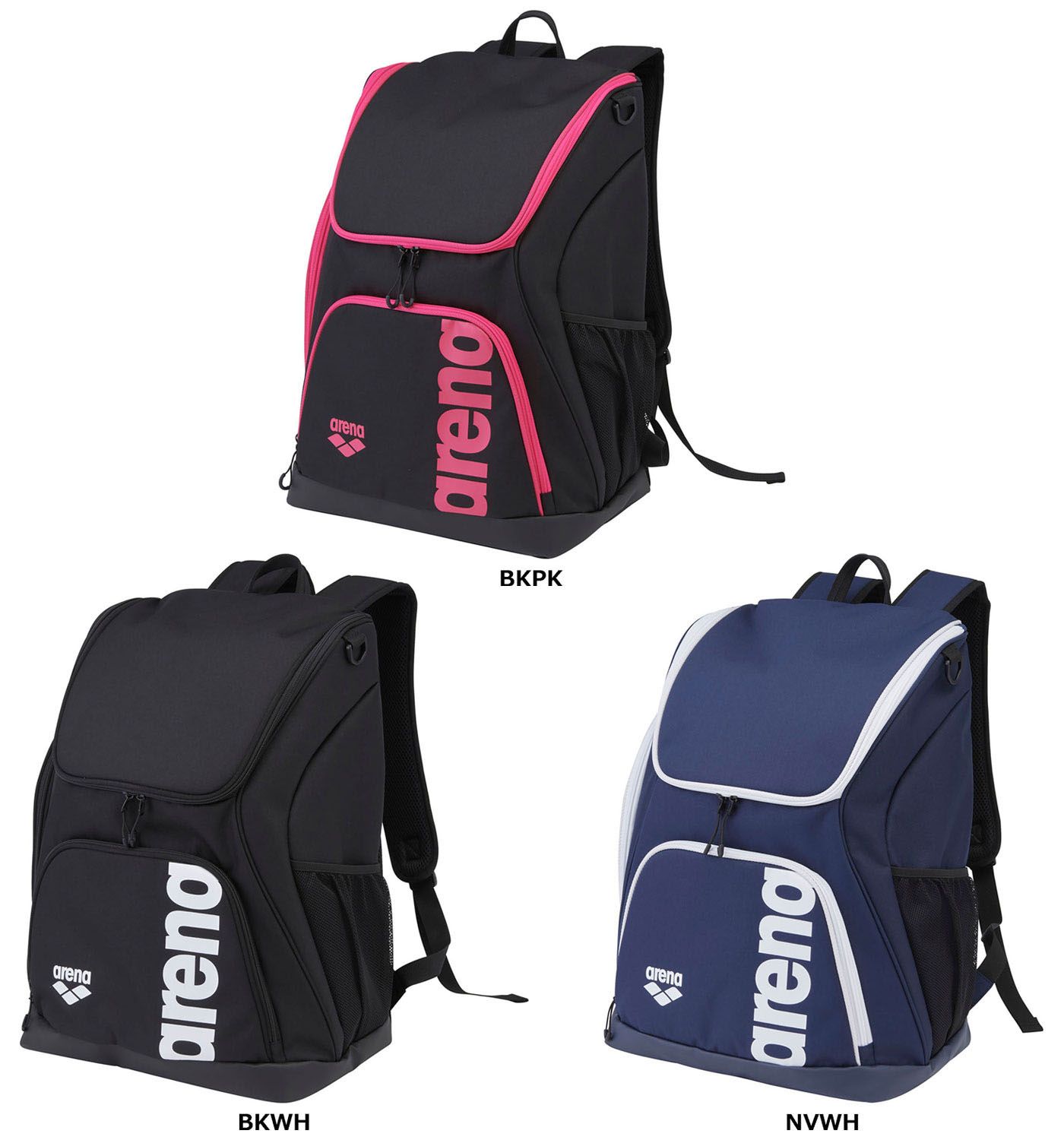アリーナ arena スイミング バックパック 競泳 プール デイパック リュック クラブ チーム 部活 ジム トレーニング カバン 水泳用品 通学 部活 35L 収納 メッシュポケット 撥水 AS5SBP11U BKWH ブラック×ホワイト