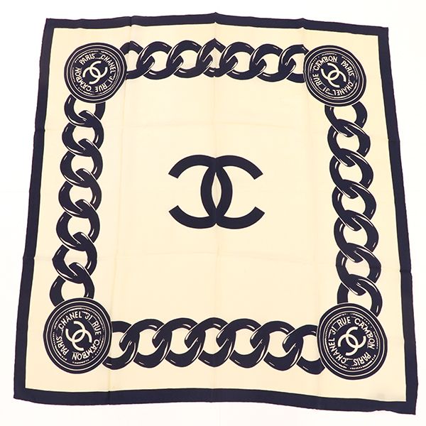 シャネル ビジューチェーンモチーフシルクスカーフ シャネル CHANEL チェーンモチーフ ココマーク スカーフ 100