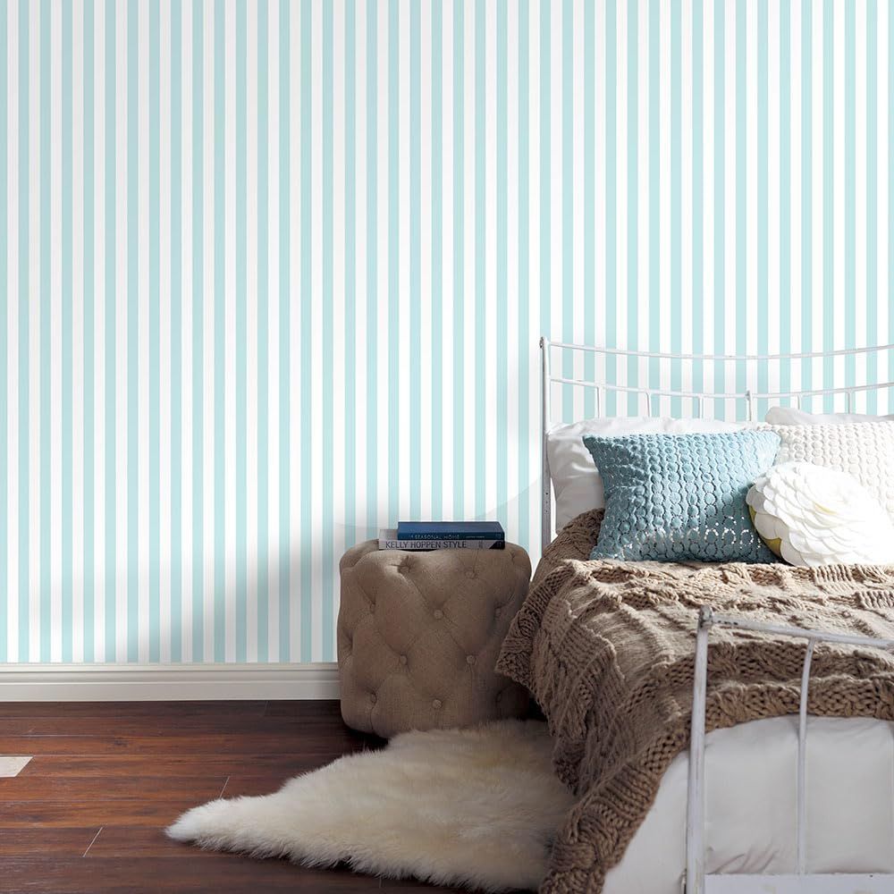 幅46cm×10m巻き ボーダー ストライプ TWF1002 BLUE パステル 貼ってはがせる のりなし フリース壁紙 壁紙 かべがみ革命