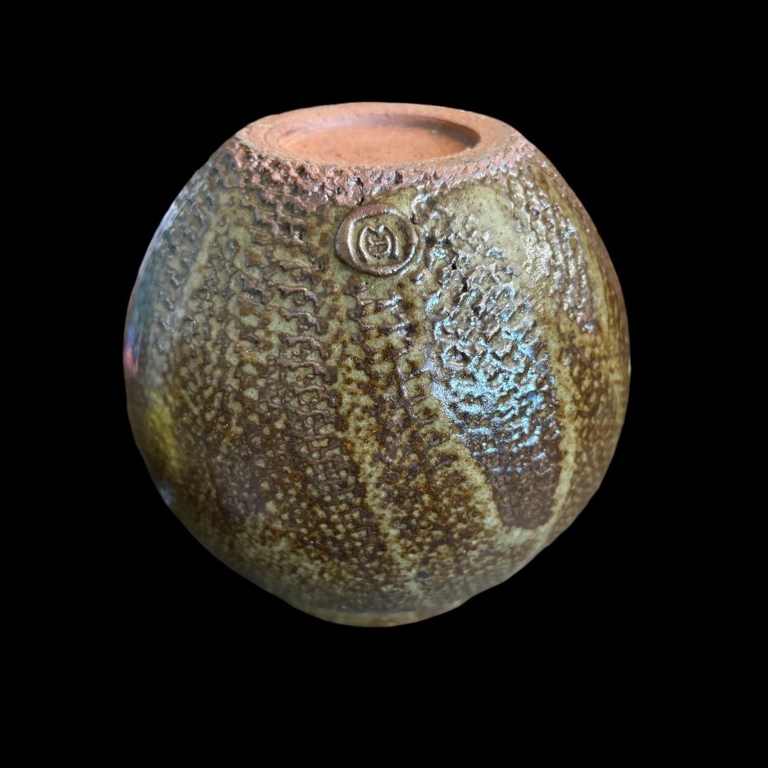 昭和レトロ 陶器製 耳付き 唐草模様 刷毛 壺 飾り壺 花瓶 花器 【公式