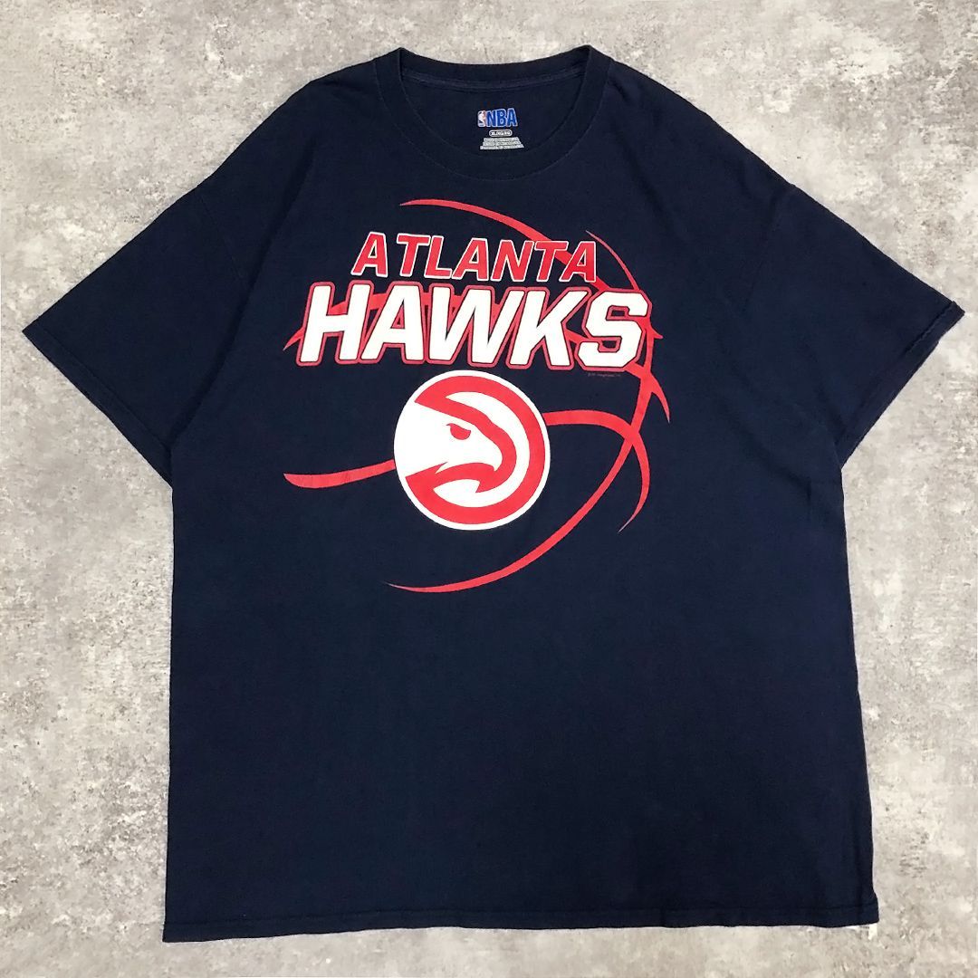 NBA アトランタ・ホークス ロゴ プリント Tシャツ XL ネイビー 古着 