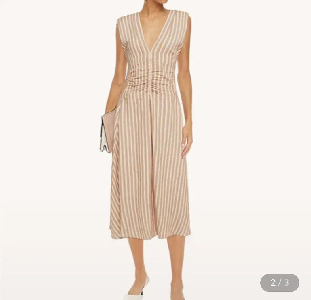 サンドロ ストライプ シャーリング Vネック ノースリーブ ONE PIECE 40サイズ