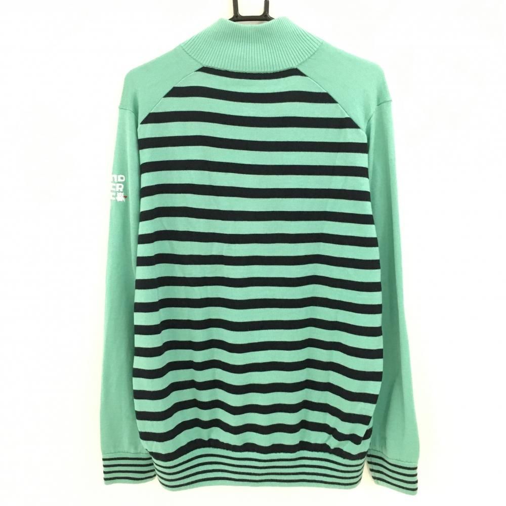 アンパスィ ニットブルゾン ライトグリーン×黒 背面ボーダー ハーフジップ 裏地付き メンズ LL ゴルフウェア and per se