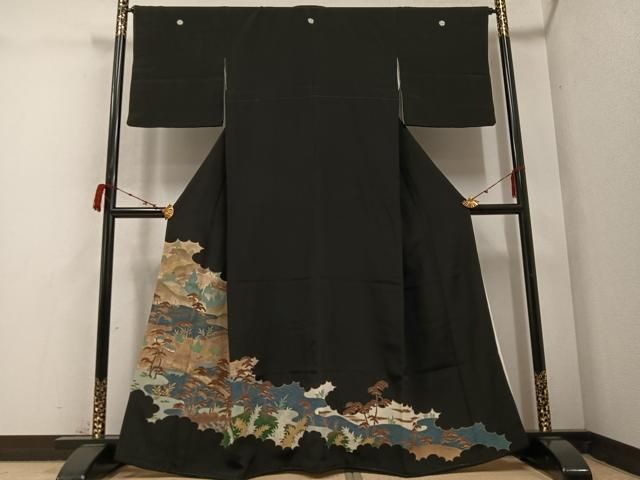 平和屋着物●豪華黒留袖 刺繍 浜松風景文 金彩 三越扱い 正絹 AABC1726ph