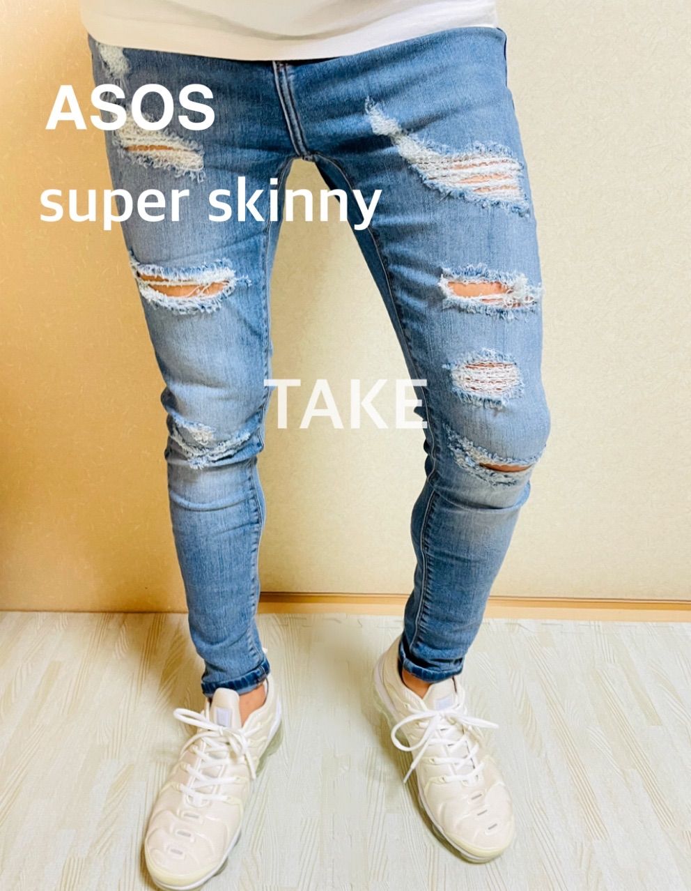 asos エイソス スーパースキニーパンツ スキニーデニム ダメージパンツ