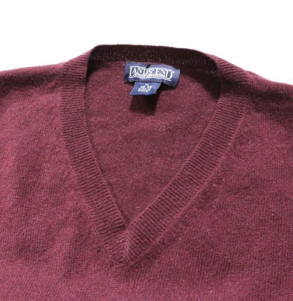 90's ランズエンド 100% カシミア Vネック ニットセーター (M) エンジ