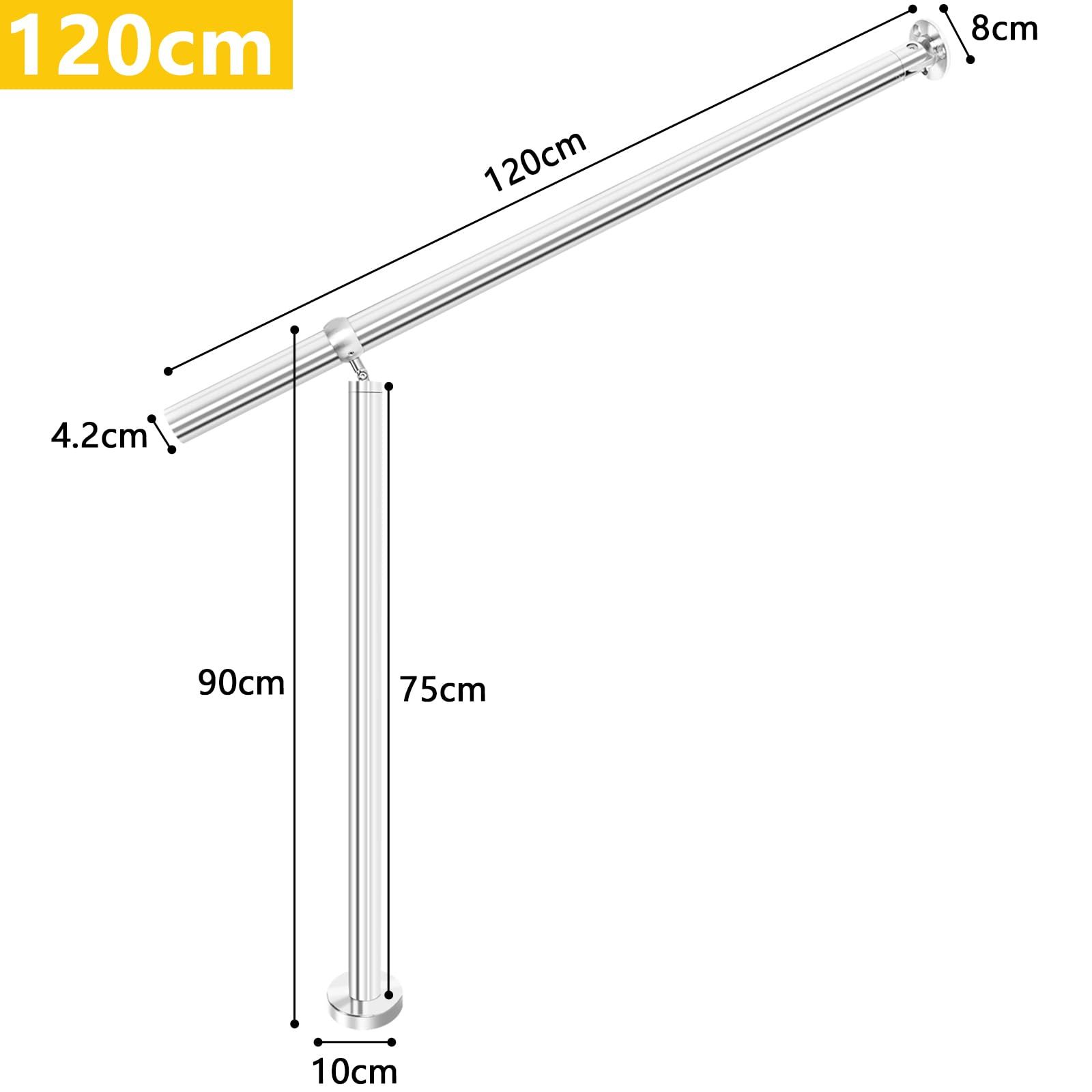 BQKOZFIN 304ステンレス鋼 階段手すり DIY 階段手すり 入口角度調整 屋内|屋外使用 取り付け簡単 滑らかなつや消し表面 高さ90cm 直径42mm 厚さ1.2mm 長さ120cm シルバー