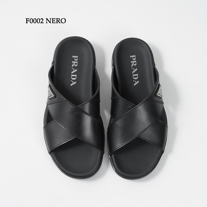 PRADA プラダ サンダル レザー クリスクロス スライドサンダル