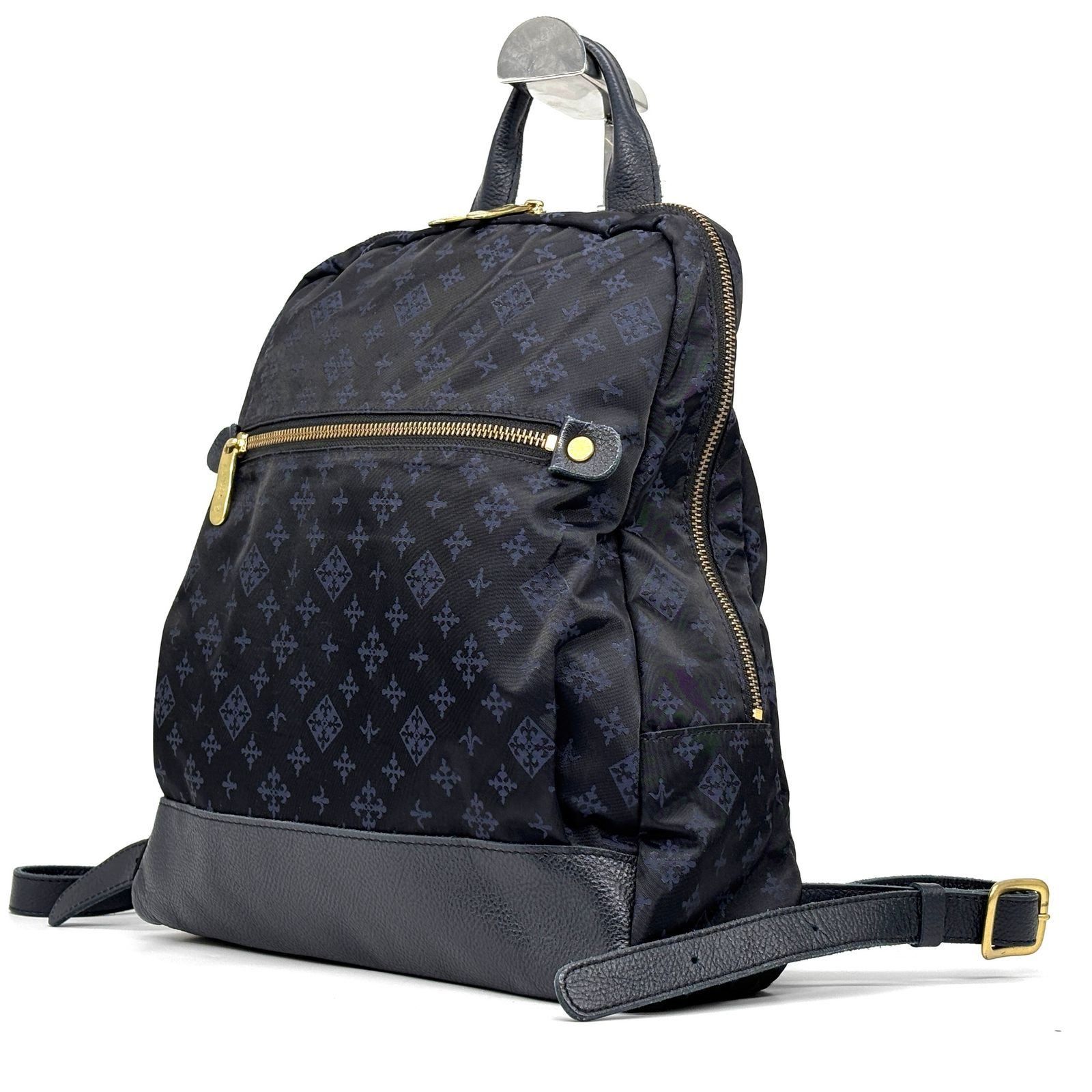 ラシット russet リュックサック - ナイロン×レザー 黒×ネイビー 美品