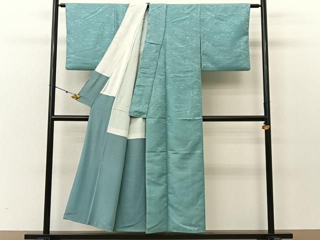 平和屋着物□上質な色無地 流水風景地紋 瓶覗色 正絹 逸品