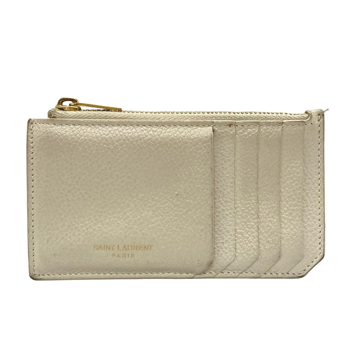 SAINT LAURENT PARIS サンローランパリ コインケース フラグメント ジップポーチ 631992 グレーベージュ カードケース付き レザー