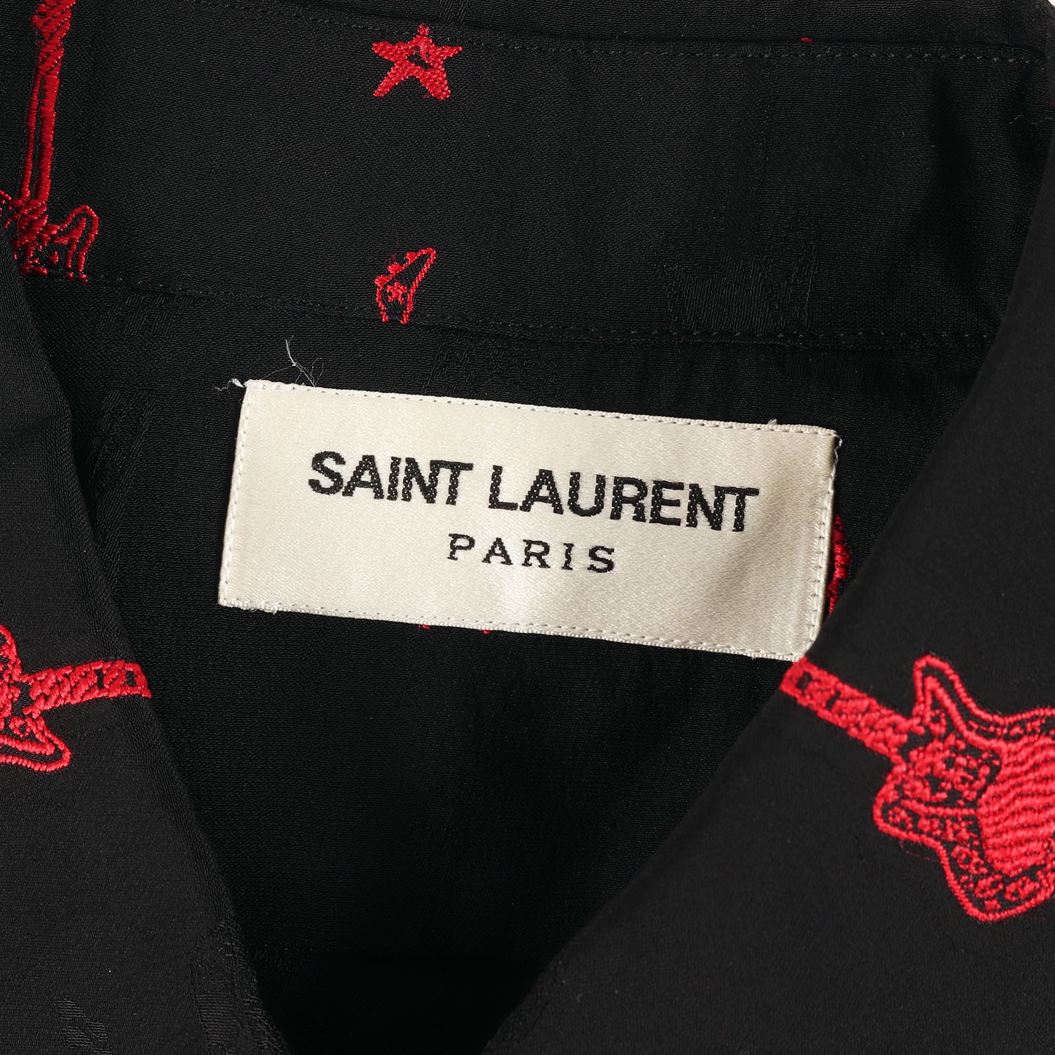 SAINT LAURENT PARIS サンローラン パリ シャツ サイズ:14 1/2(37) ギター 総柄 刺繍 シルク レーヨン 長袖 シャツ  376916 Y790J 15AW ブラック 黒 イタリア製 トップス カジュアルシャツ - メルカリ