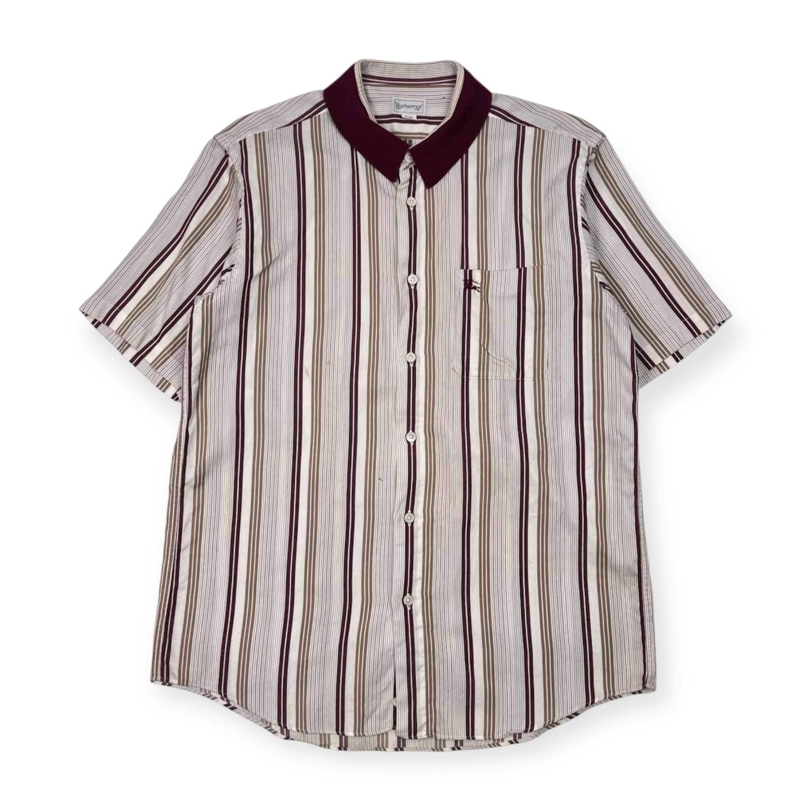 タグ付き新品★BURBERRY 半袖シャツ ストライプ ヴィンテージ L 90s Burberrys' バーバリー REGDタグ ストライプ 半袖シャツ L