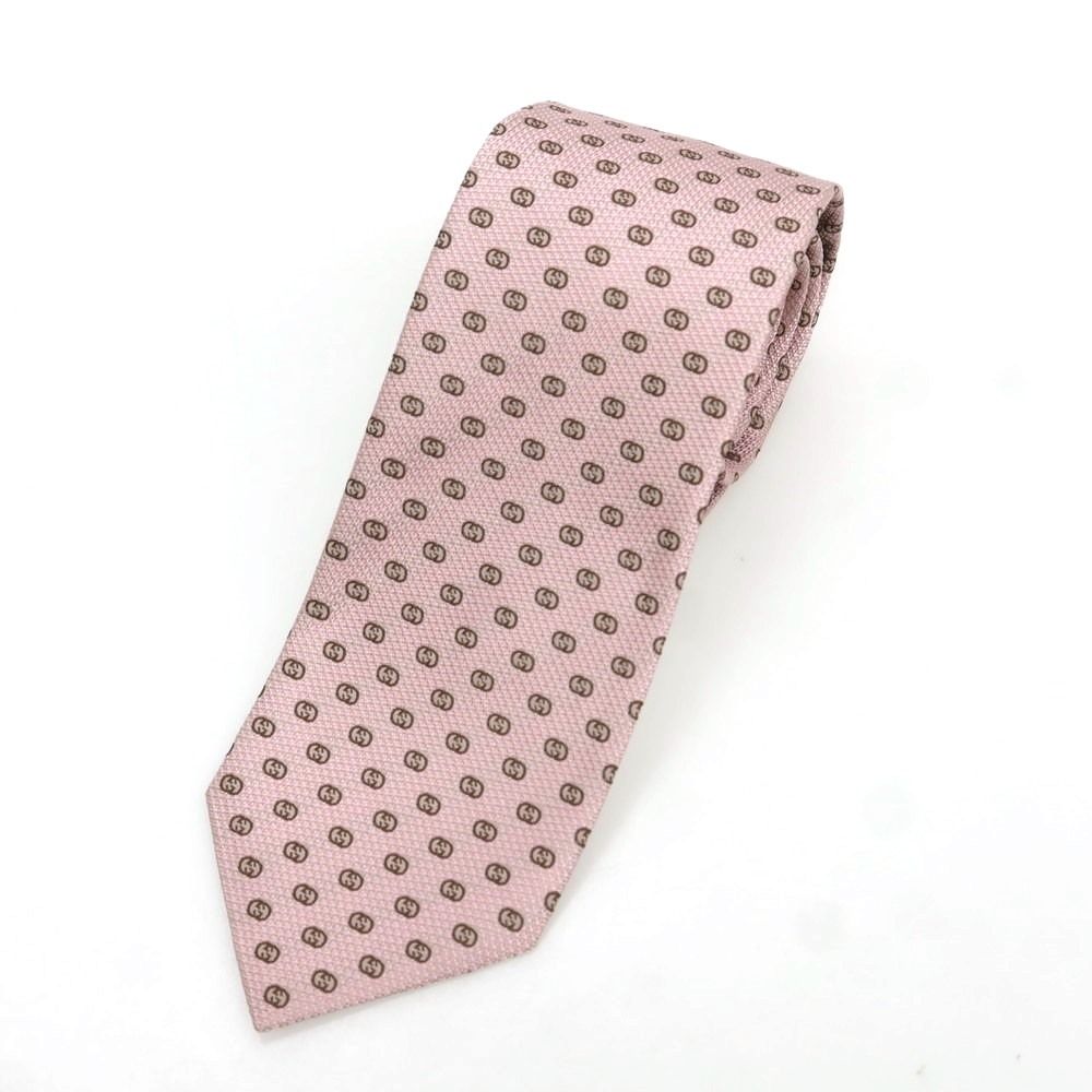 中古】グッチ GUCCI シルク GGモノグラム 小紋柄ネクタイ ライトピンク