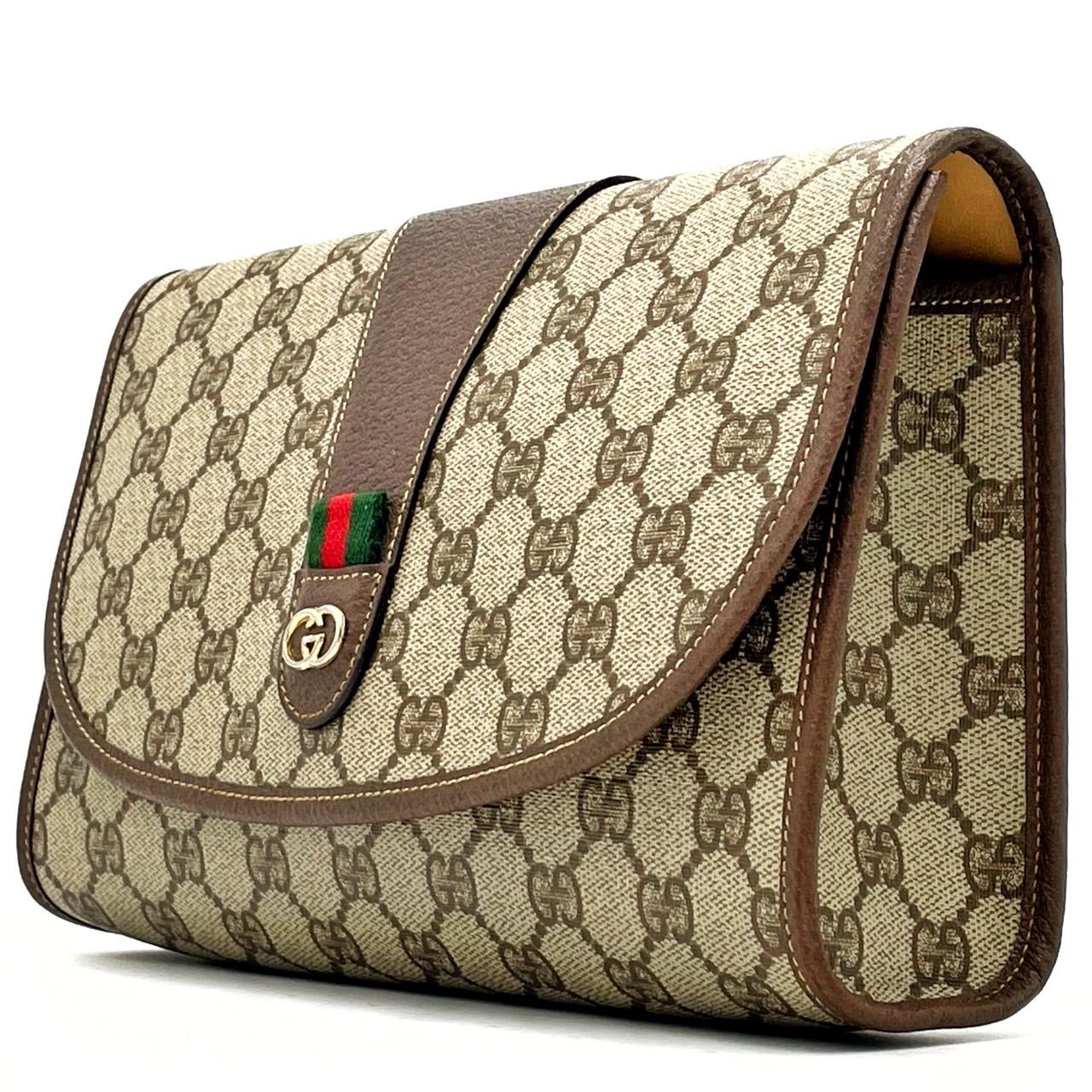 ✨極美品✨ OLD GUCCI オールドグッチ クラッチバッグ ハンドバッグ インターロッキング シェリーライン GG柄 総柄 ロゴプレート  ゴールド金具 ロゴ型押し PVCレザー レディース ベージュ 肌色 ブラウン 茶色 - メルカリ