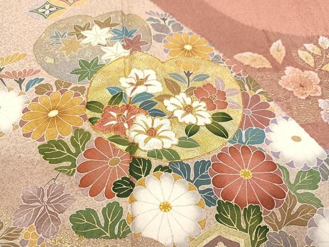 平和屋着物○訪問着 駒刺繍 絞り 雪輪草花文 金彩 正絹 逸品