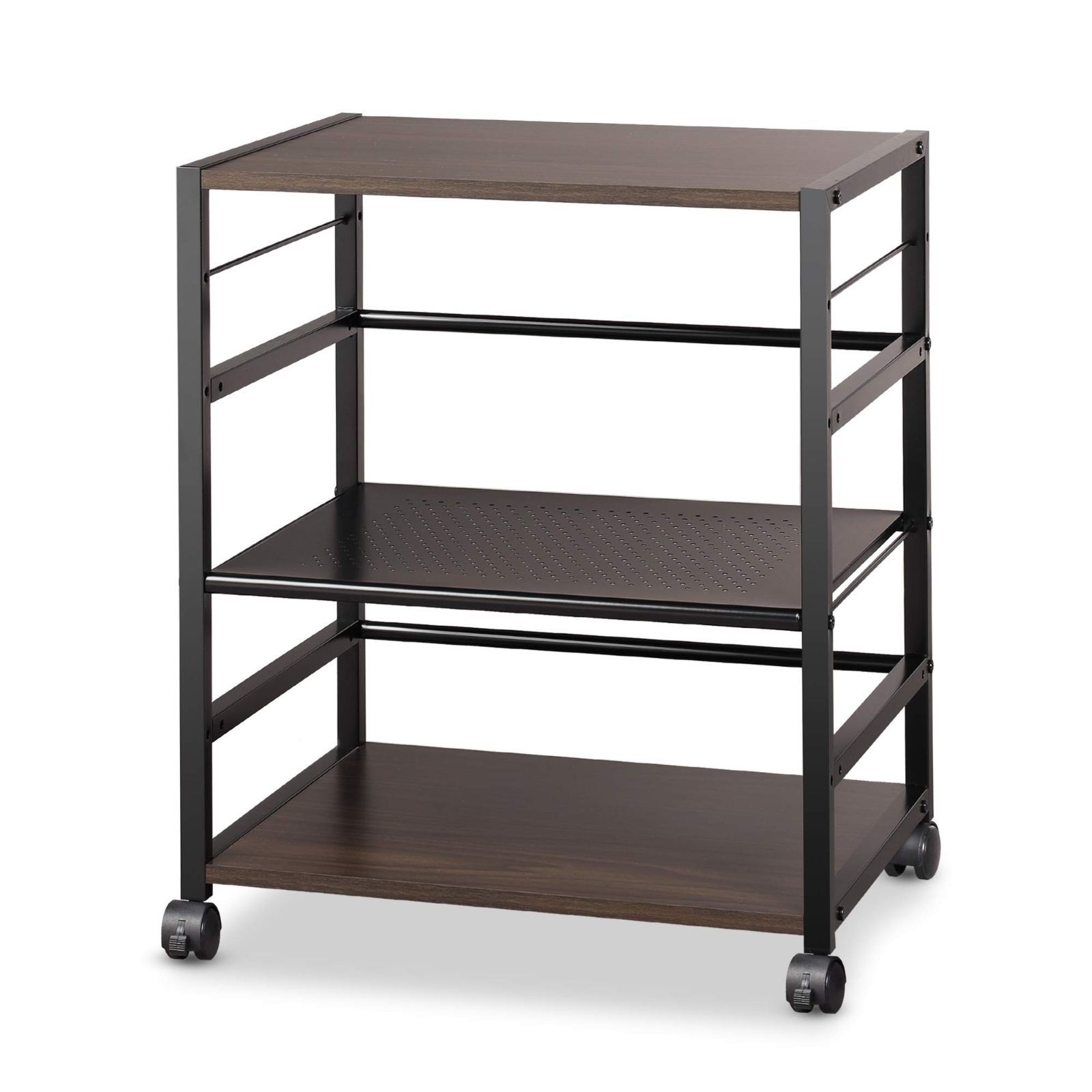 【在庫処分】幅52 奥行40 移動便利 高さ63cm デスク下収納 デスク下 収納 プリンターラック 棚 デスクワゴン 木製 袖机 サイドワゴン スリム キャスター付き オフィスワゴン デスク プリンター台 ワゴン DEVAISE ブラウン