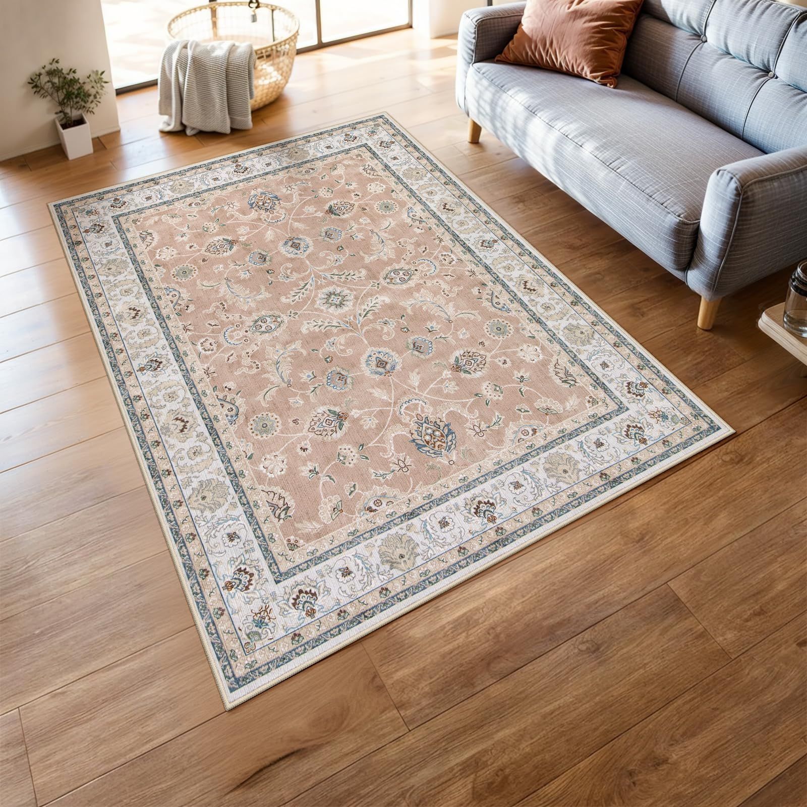 [新品・未使用]ペルシャ風 オールシーズン適用 じゅうたん ラグマット 滑り止め 120х160cm 低反発 洗える 防音 1畳 寝室 ラグ ラグ 耐磨耗性 カーペット 軽量 夏用 花柄 HAOCOO コーラルピンク