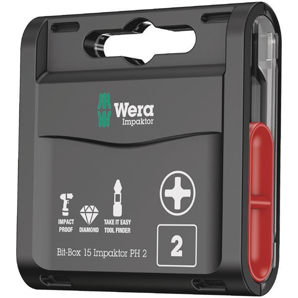 WERA ヴェラ 15本組 差込6.35mm インパクトビットセット ビットサイズPH2 全長25mm 057752 工具 ツール DIY 作業工具 道具